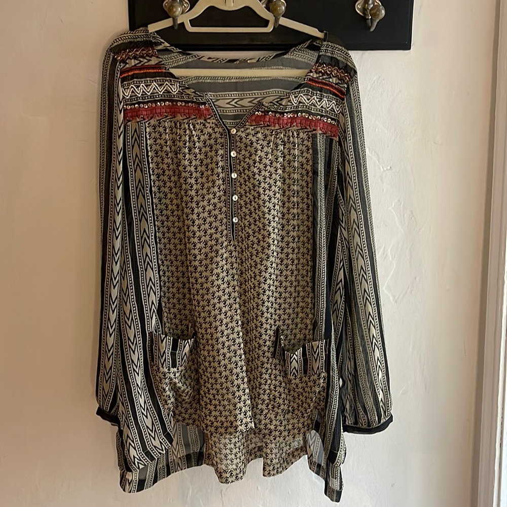 FREE PEOPLE Sz M/L embellished print tunic